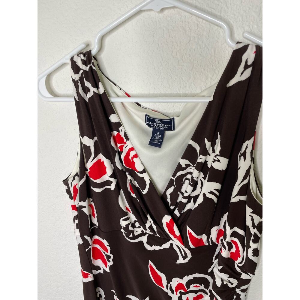 American Living Dress Floral White and Brown Faux Wrap Dress size 8 - Picture 4 of 6